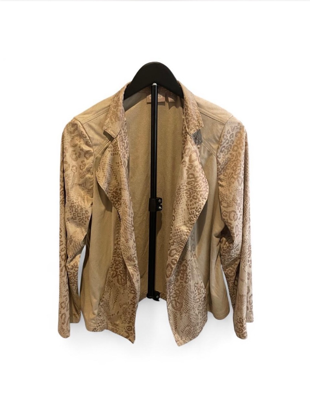 Chico's Taupe Leopard-Print Open-Front Jacket